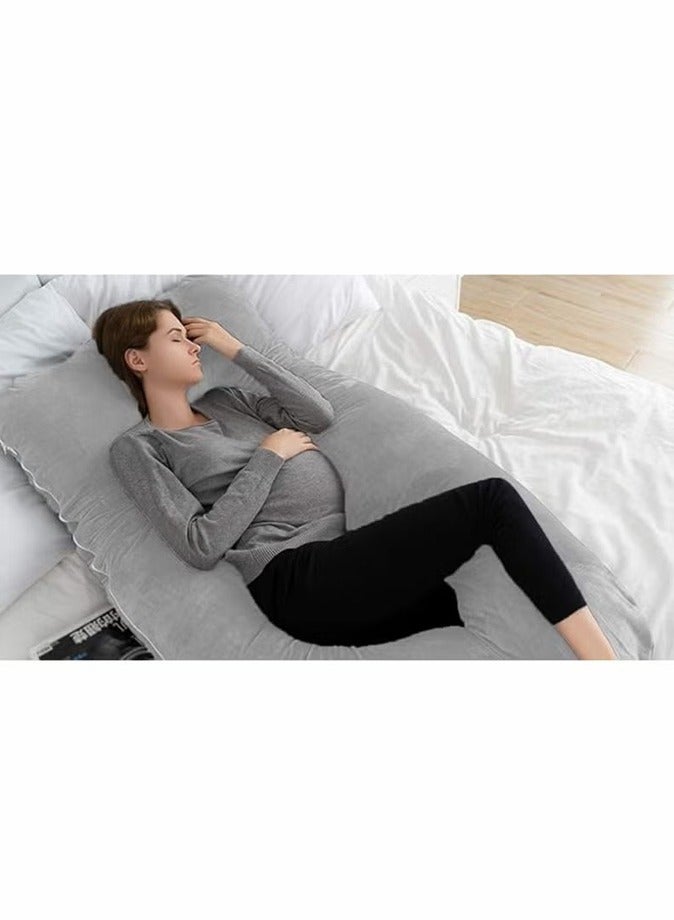 Comfortable pregnant women's body support-nursing U-shaped pillow velvet, 130x70cm gray