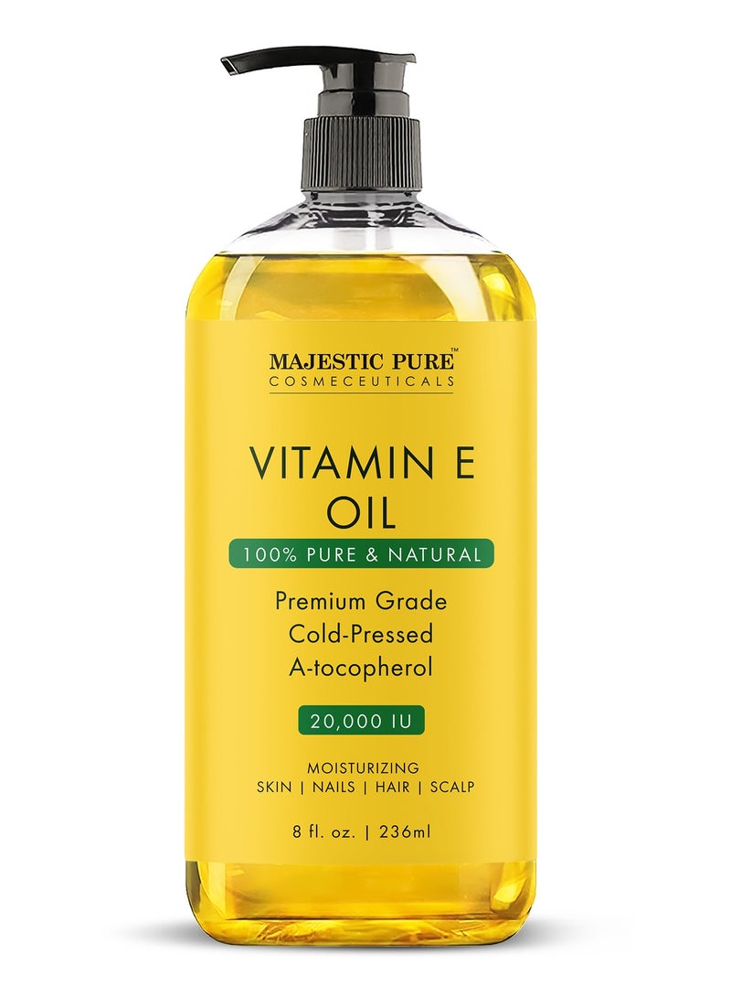 Vitamin E Oil - 236 ml| 100% Pure and Natural Cold Pressed Vitamin E oil for Skin, Scars, Face, Nails, Hair, Scalp | 20,000 IU | Non-GMO Verified | Hair & Body Oil |