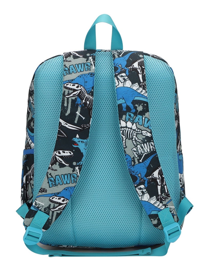 Dinosaur Print Waterproof Kids 28L Backpack with zip closure Ideal for 6-12 years age group, Compatible with 15