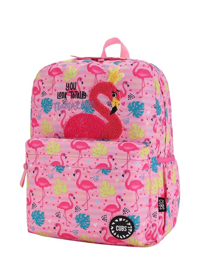 Flamingo Print Waterproof Kids 28L Backpack With Zip Closure Ideal For 6-12 Years Girls Compatible With 15 Inch Laptop