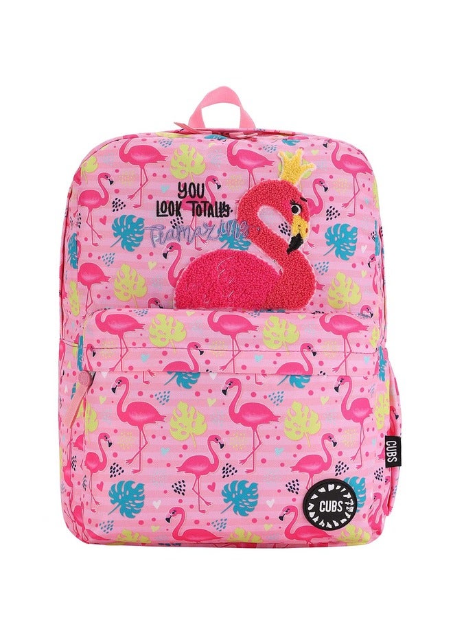 Flamingo Print Waterproof Kids 28L Backpack With Zip Closure Ideal For 6-12 Years Girls Compatible With 15 Inch Laptop