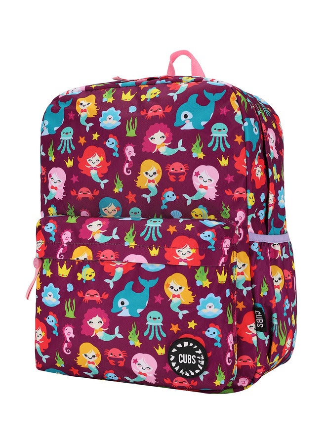 Mermaid Print Waterproof Kids 28L Backpack With Zip Closure Ideal For 6-12 Years Girls Compatible With 15 Inch Laptop