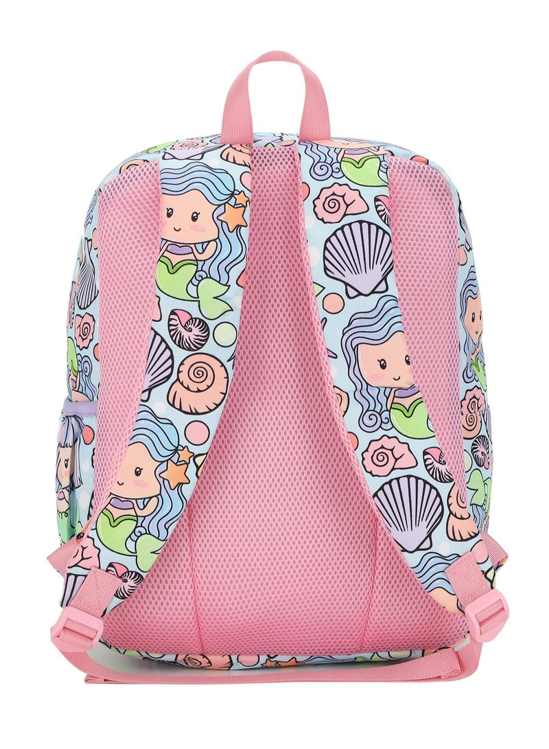 Mermaid Print Waterproof Kids 28L Backpack with zip closure Ideal for 6-12 years girls, Compatible with 15