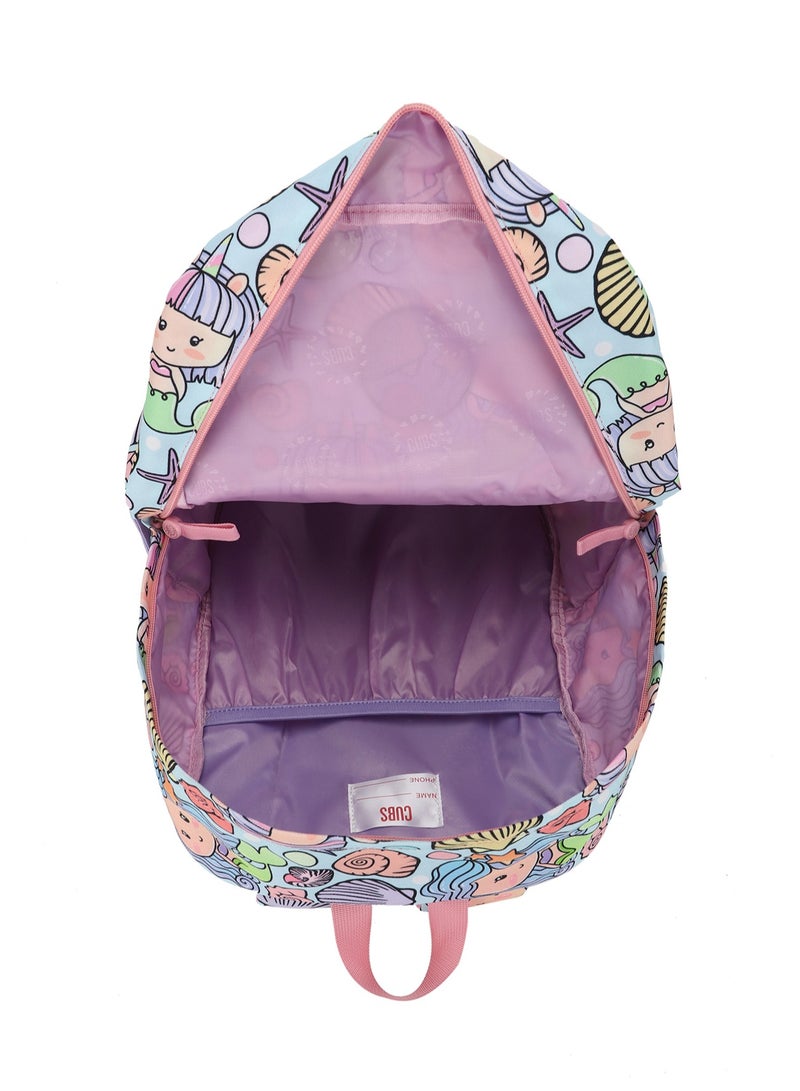 Mermaid Print Waterproof Kids 28L Backpack with zip closure Ideal for 6-12 years girls, Compatible with 15