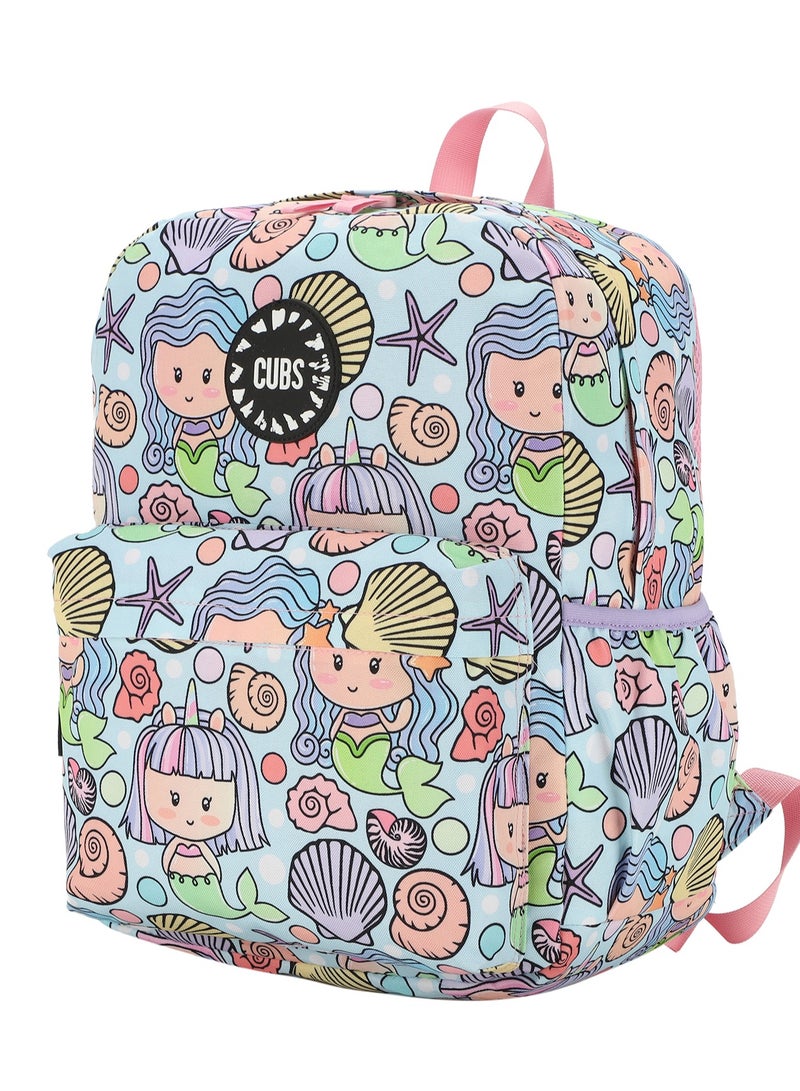 Mermaid Print Waterproof Kids 28L Backpack with zip closure Ideal for 6-12 years girls, Compatible with 15