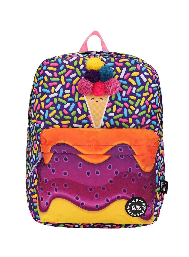 Ice Cream Print Waterproof Kids 28L Backpack With Zip Closure Ideal For 6-12 Years Girls Compatible With 15 Inch Laptop