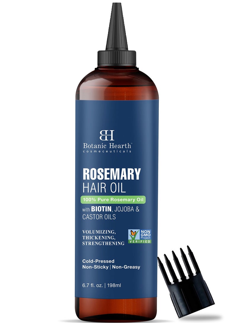 100% Pure Rosemary Oil | 198 ml | For Hair Growth Infused With Biotin | Hair Strenghtening Treatment | Nourishing & Volumizing | With Jojoba Oil & Castor Oil | Non GMO Verified |