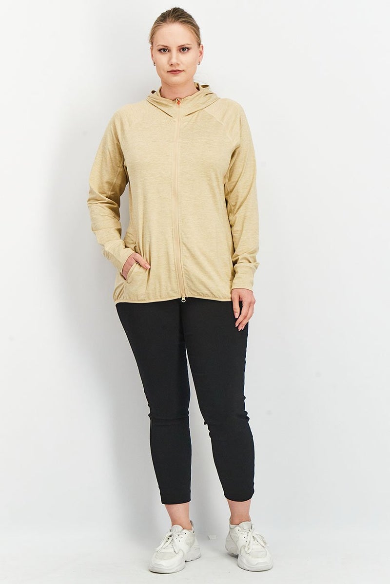 Women Sportwear Fit Hooded Training Sweatshirt, Tan Heather