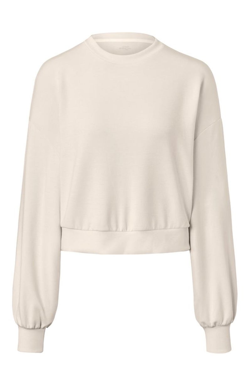 Women Crew Neck Long Sleeve Plain Sweatshirt, Light Beige