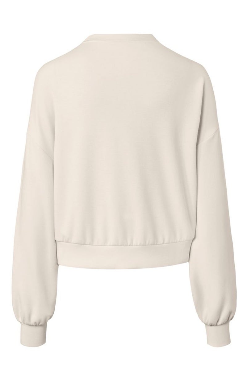 Women Crew Neck Long Sleeve Plain Sweatshirt, Light Beige