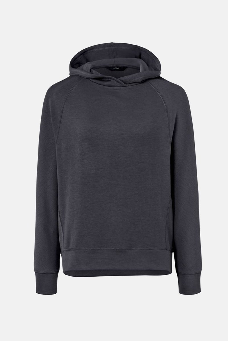 Women Solid Hooded Sweatshirt, Black Wash