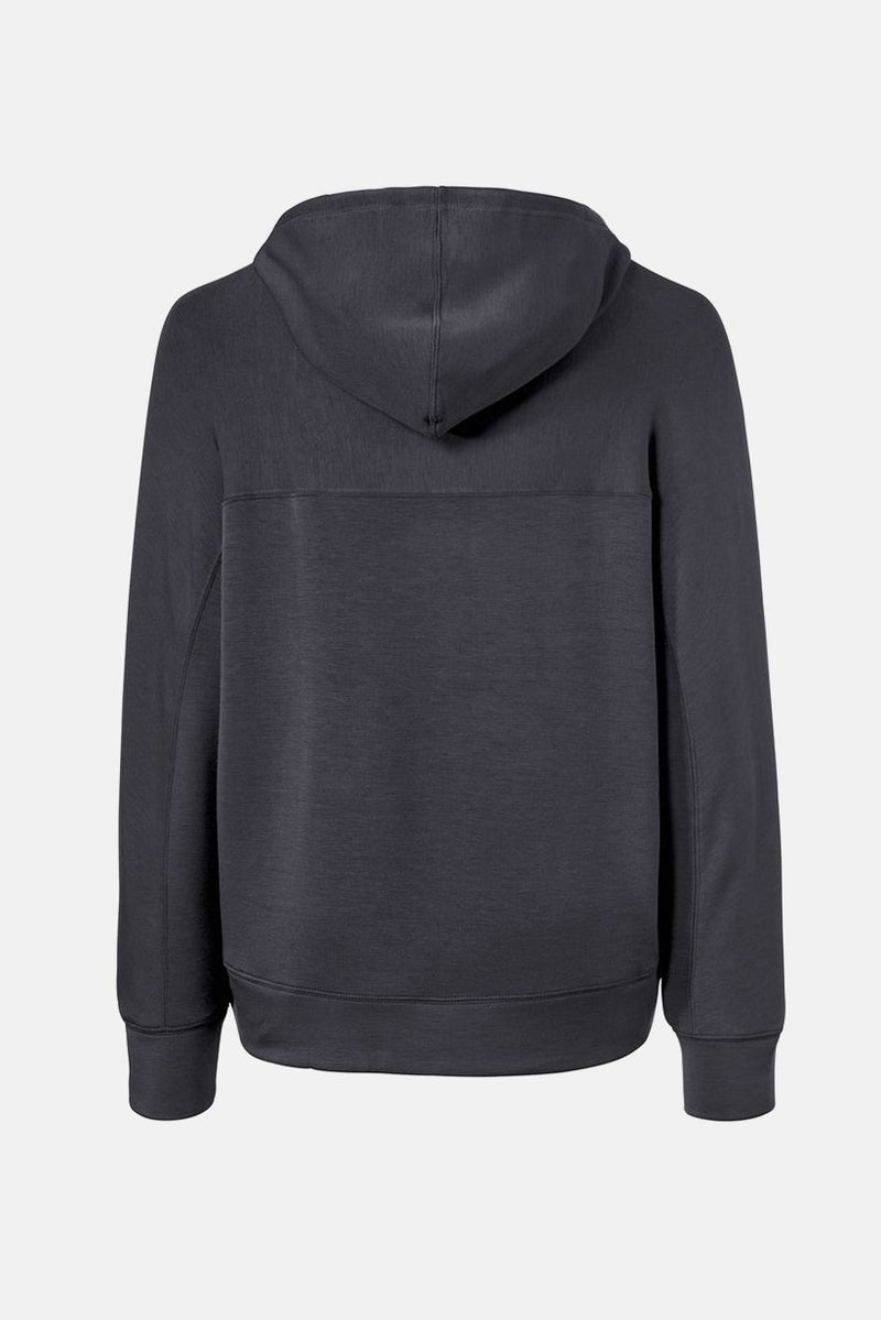 Women Solid Hooded Sweatshirt, Black Wash