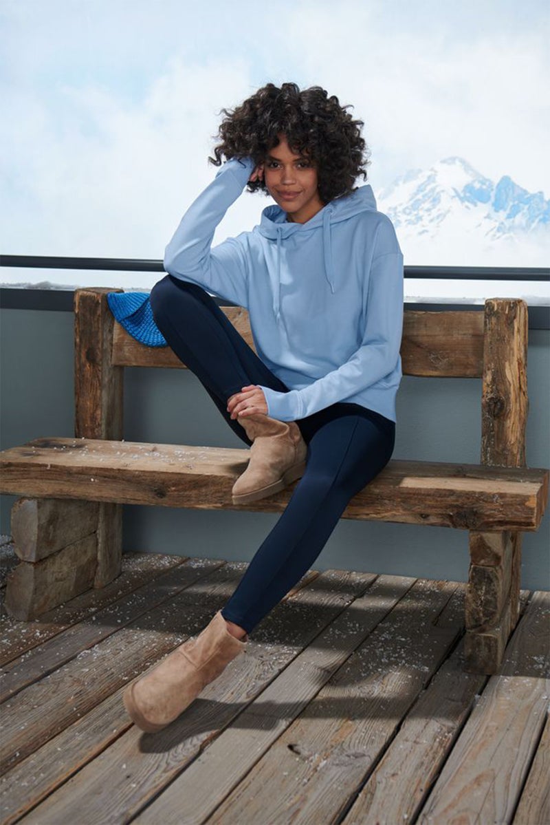 Women Hooded Solid Long Sleeve Sweatshirts, Light Blue