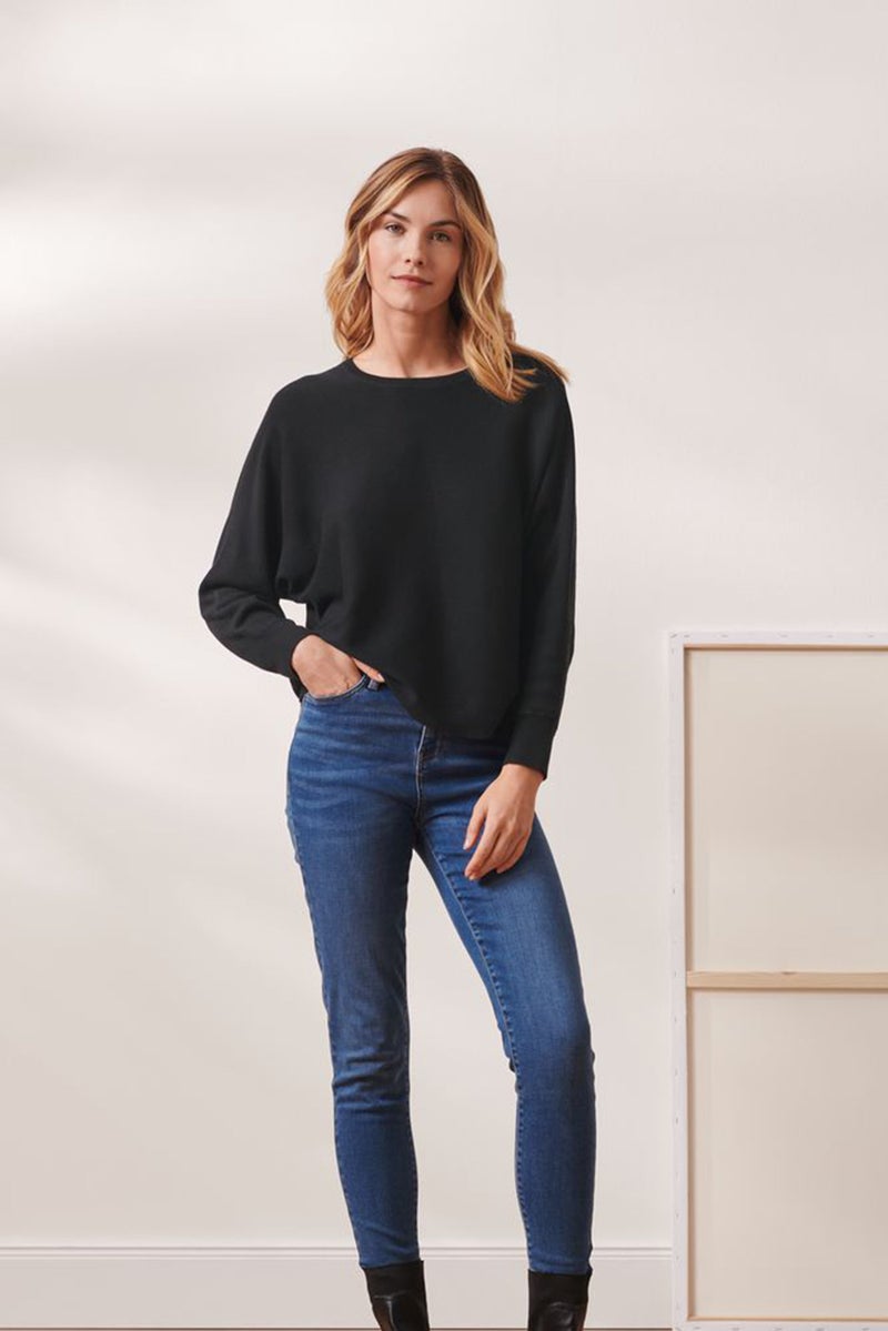 Women Crew Neck Knitted Long  Sleeves Sweatshirt , Black