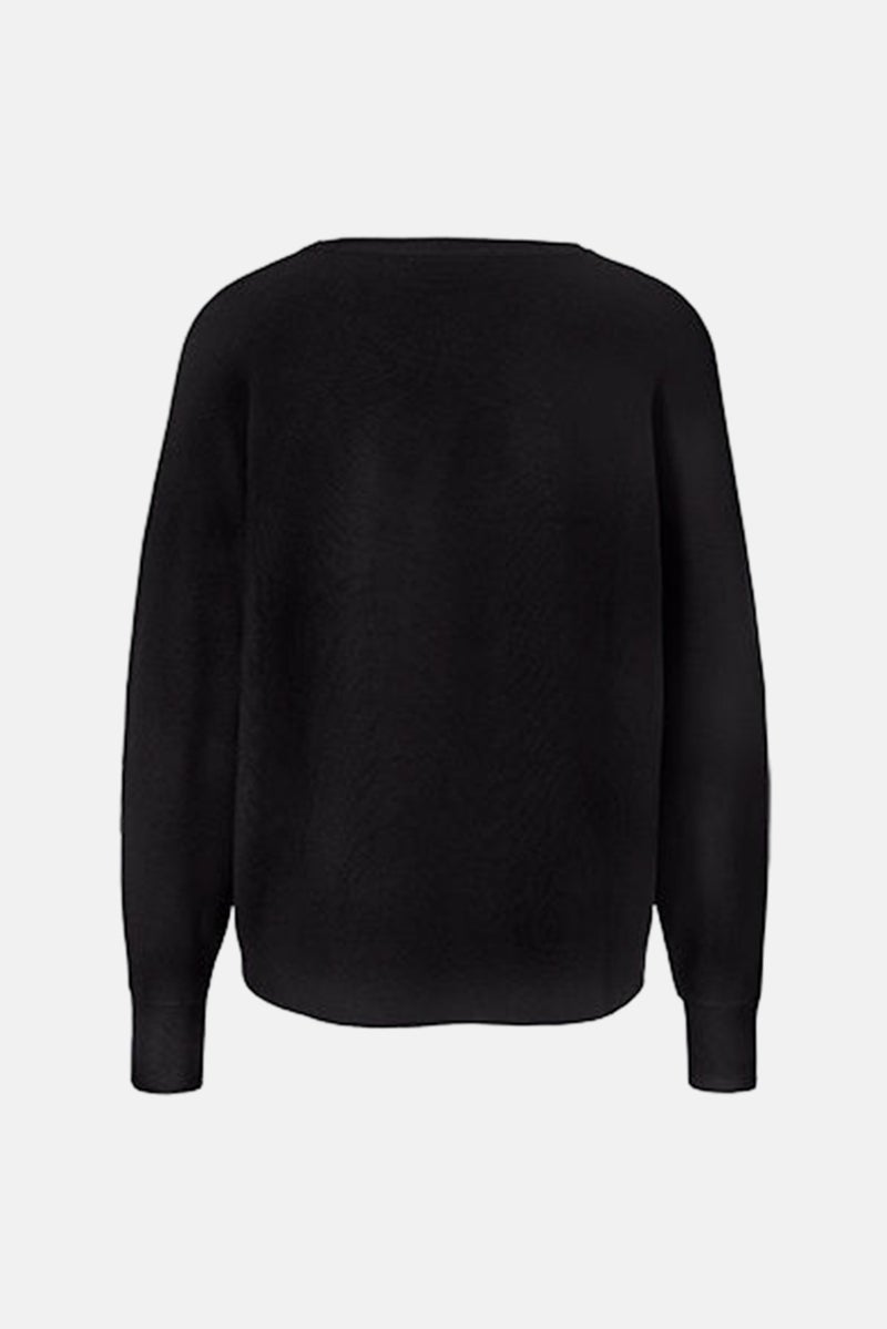 Women Crew Neck Knitted Long  Sleeves Sweatshirt , Black