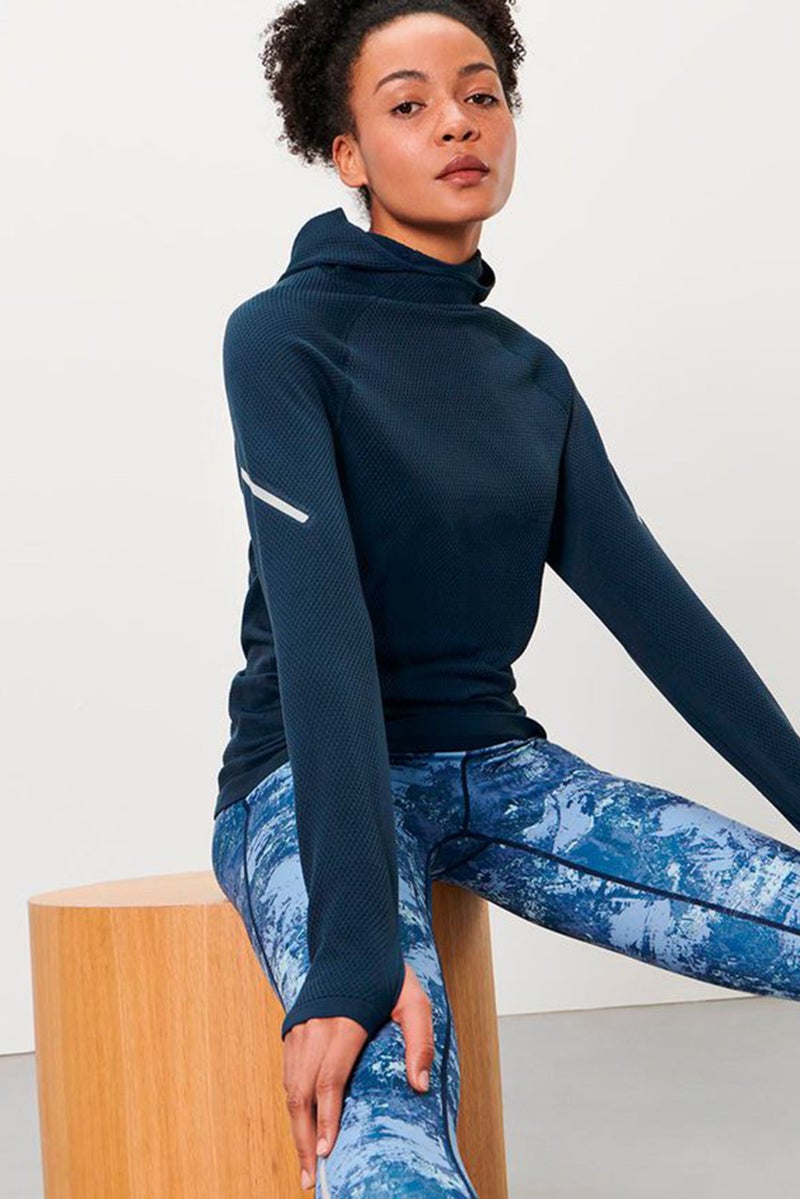 Women Sportswear Fit Long Sleeve Running Hoodies, Navy