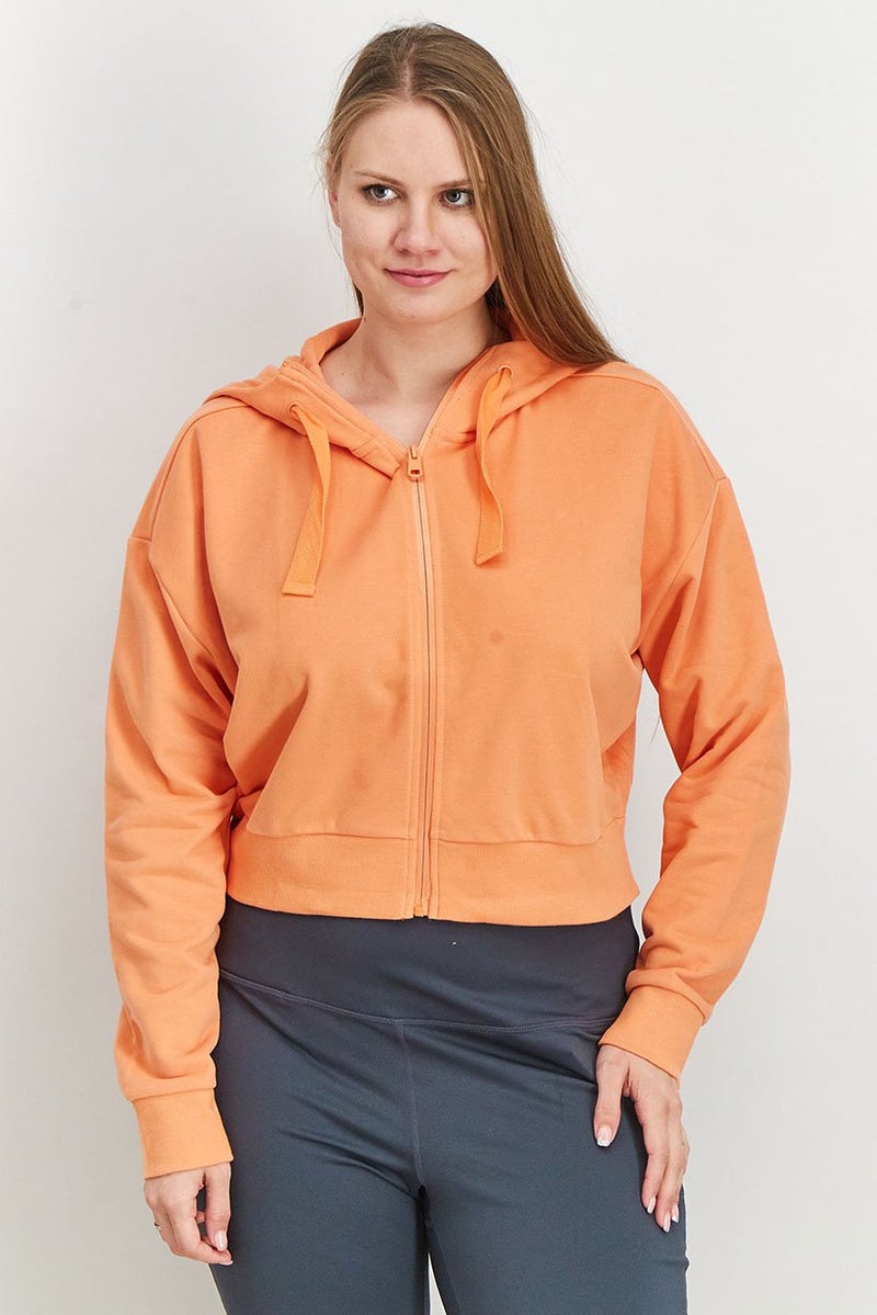 Women Sportswear Fit Plain Sports Hoodie, Orange