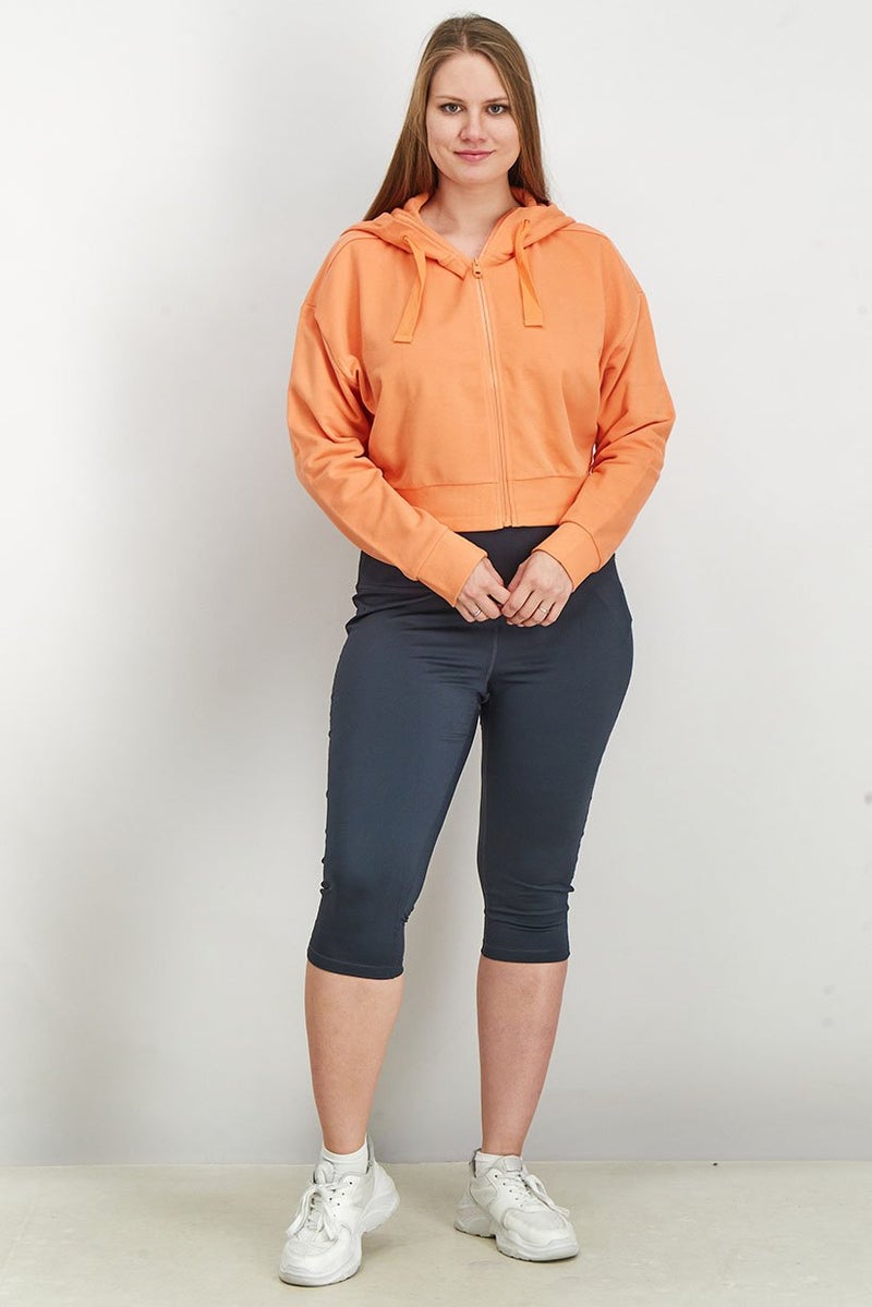 Women Sportswear Fit Plain Sports Hoodie, Orange