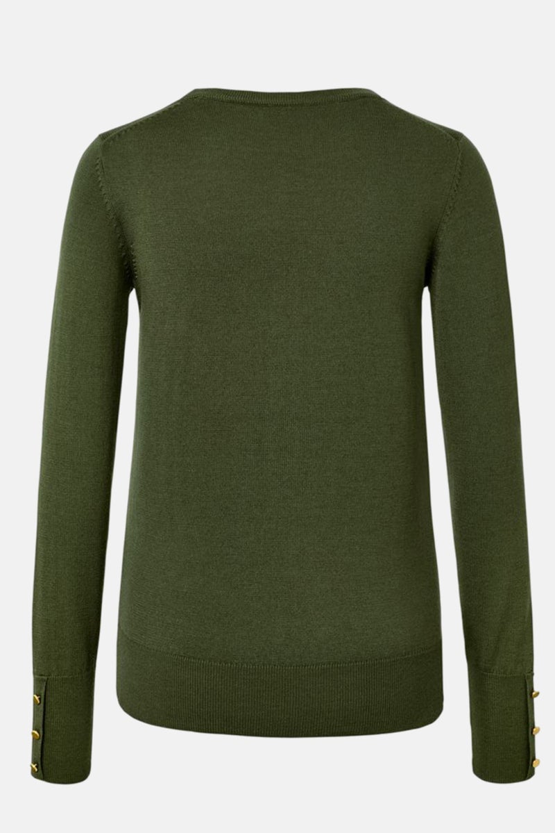 Women Crew Neck Long Sleeve Knitted Sweatshirt, Dark Green