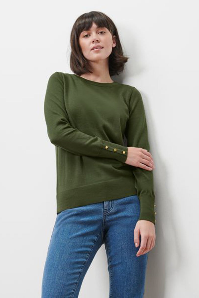 Women Crew Neck Long Sleeve Knitted Sweatshirt, Dark Green
