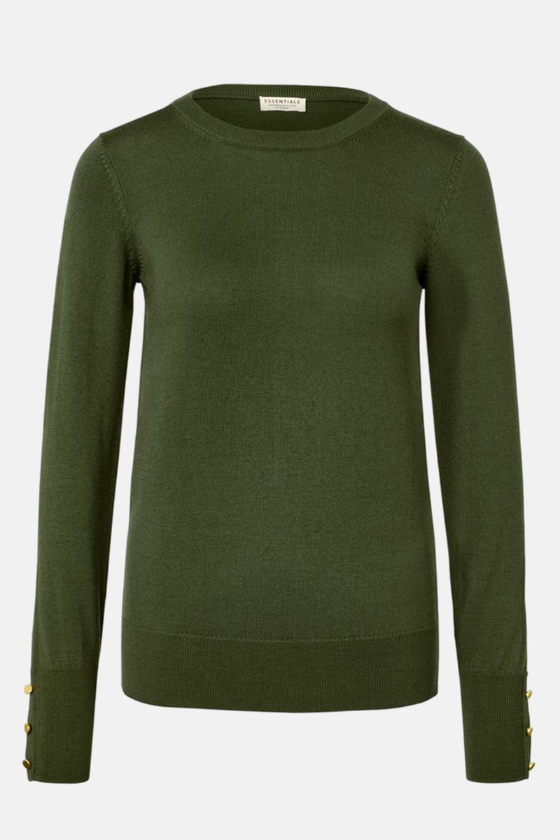Women Crew Neck Long Sleeve Knitted Sweatshirt, Dark Green
