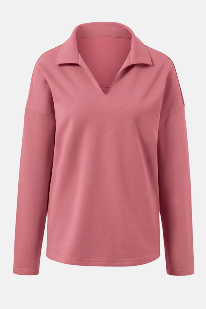 Women Regular Fit Plain Long Sleeves Sweatshirt, Rose Wood