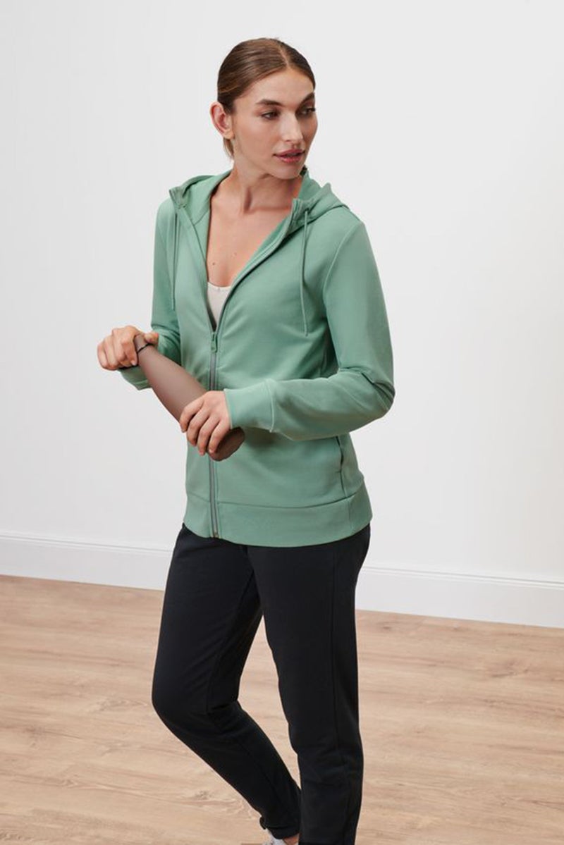 Women Hooded Plain Long Sleeve Sweatshirt, Mint Green