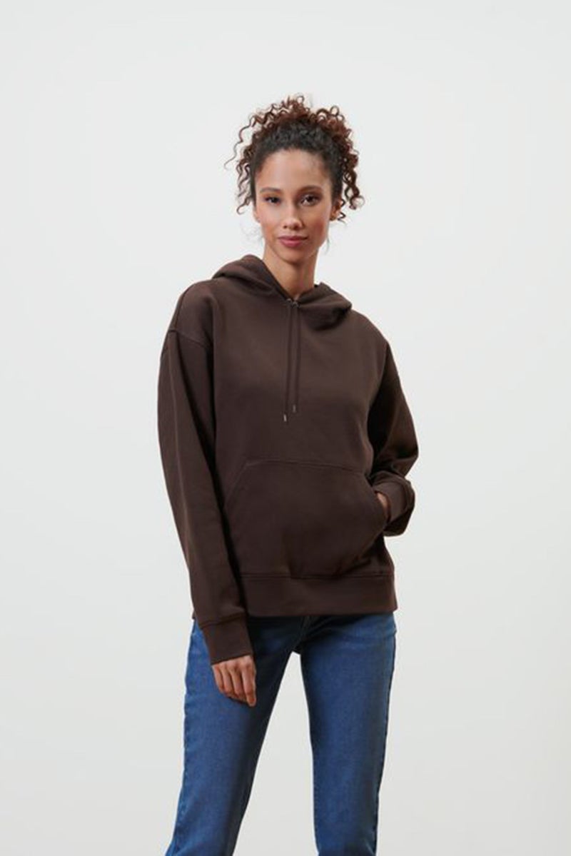 Women Hoodie Long Sleeves Plain Sweatshirt, Choco Brown