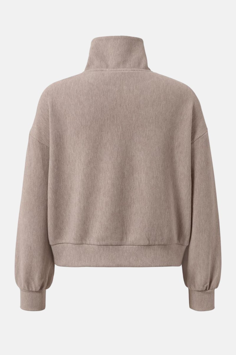 Women Regular Fit Long Sleeves Ribbed Sweatshirt, Beige