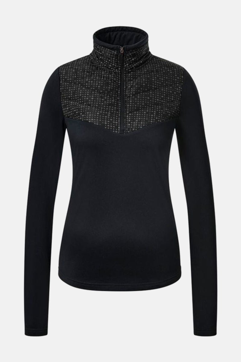 Women Mock Neck Half Zipper Textured Sweatshirt, Black