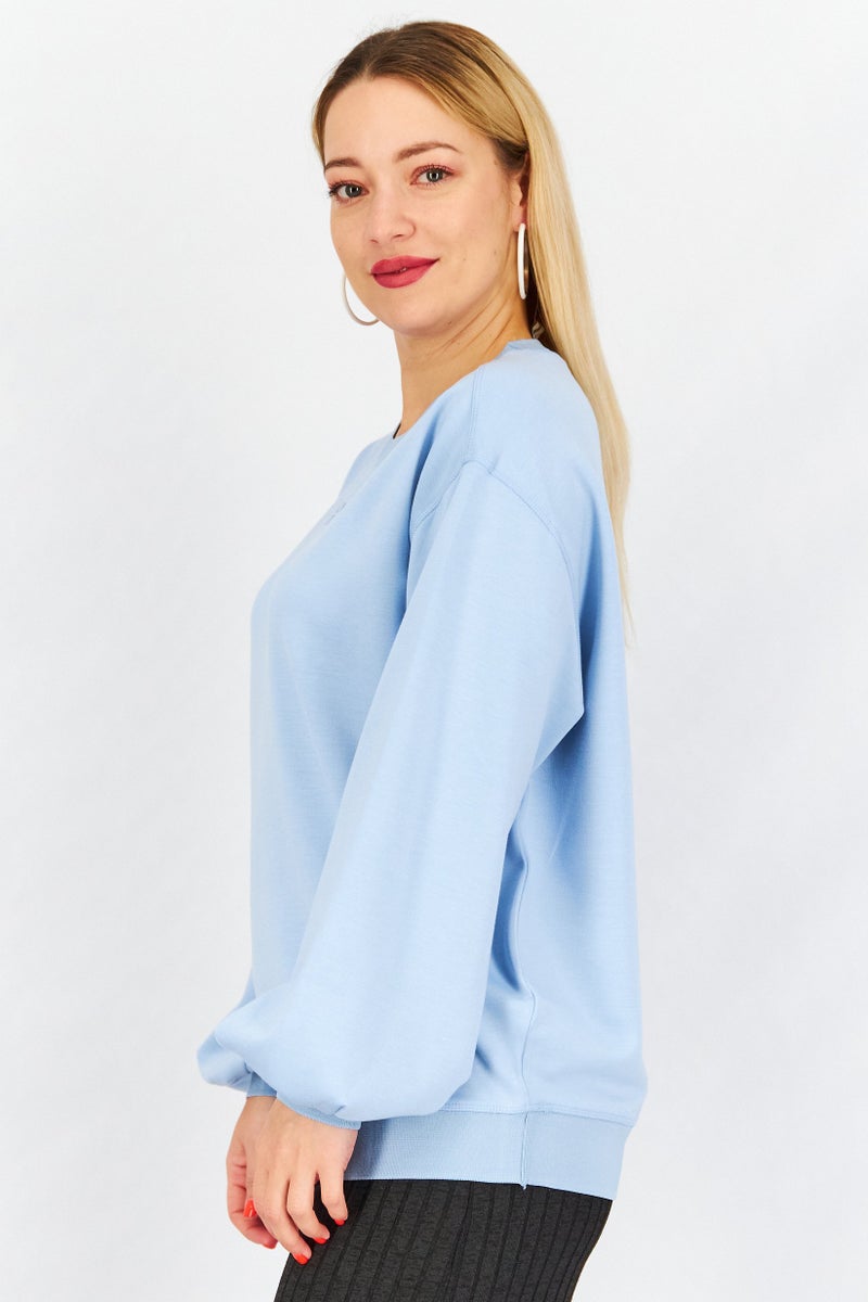 Women Crew Neck Graphic Sweatshirt, Blue