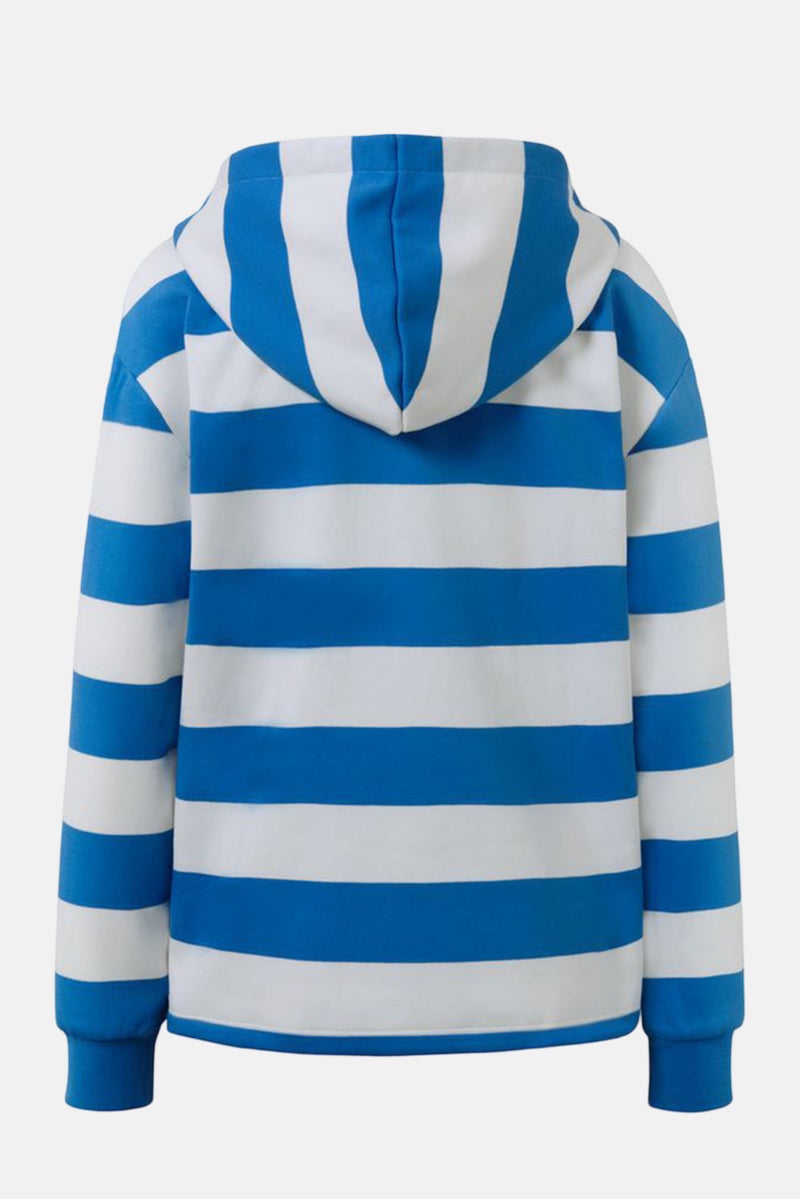 Women Hooded Long Sleeves Stripe Sweatshirt, Blue