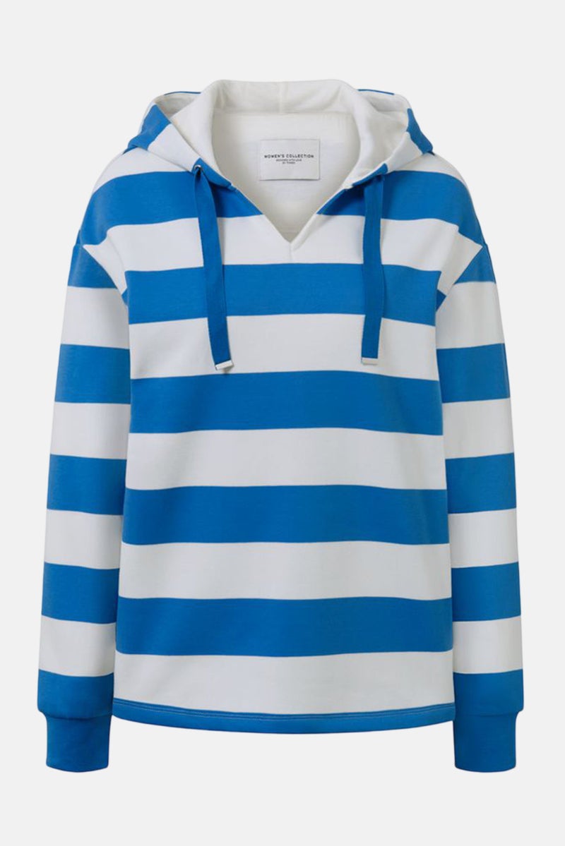 Women Hooded Long Sleeves Stripe Sweatshirt, Blue