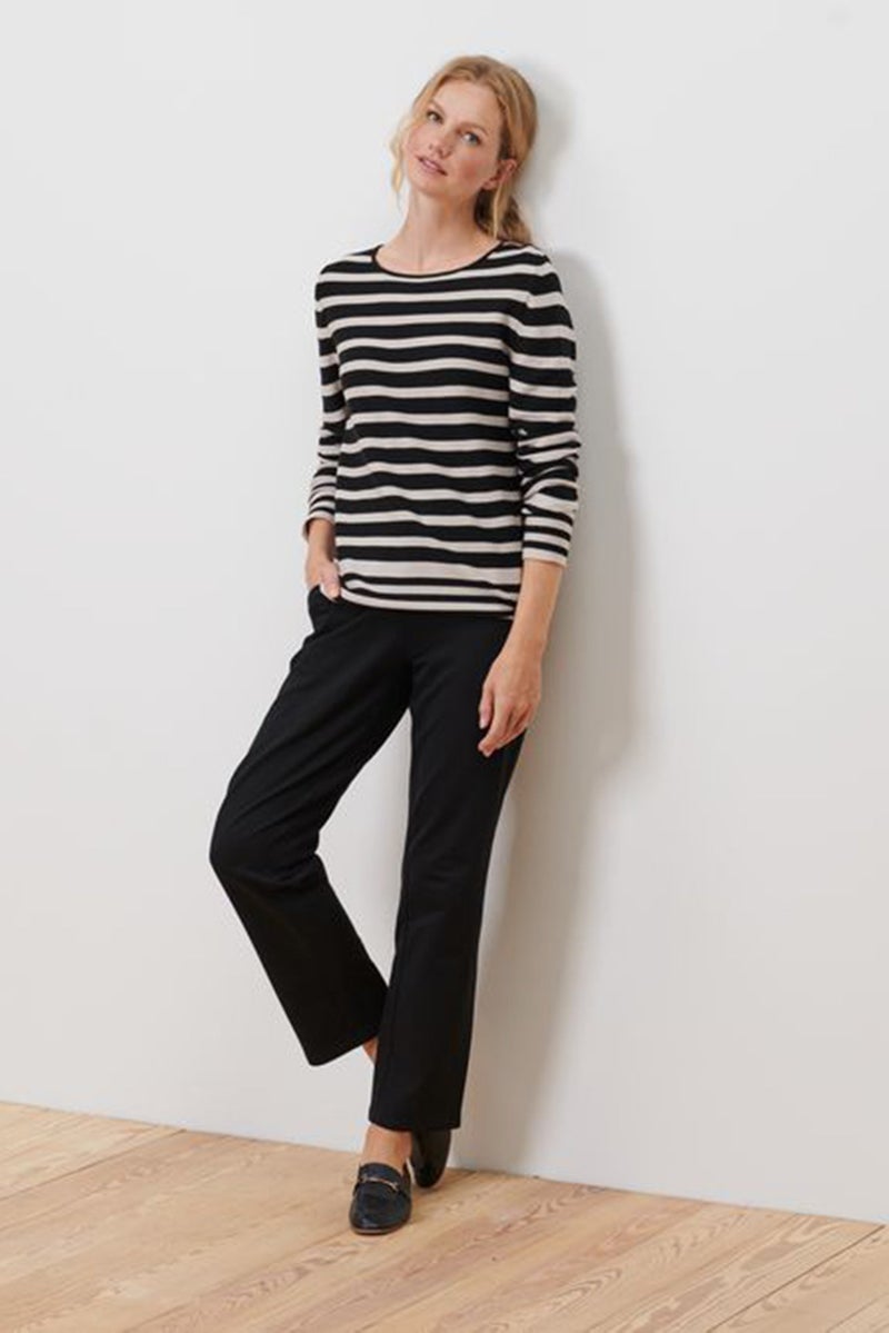 Women Round Neck Stripe Sweatshirt, Black