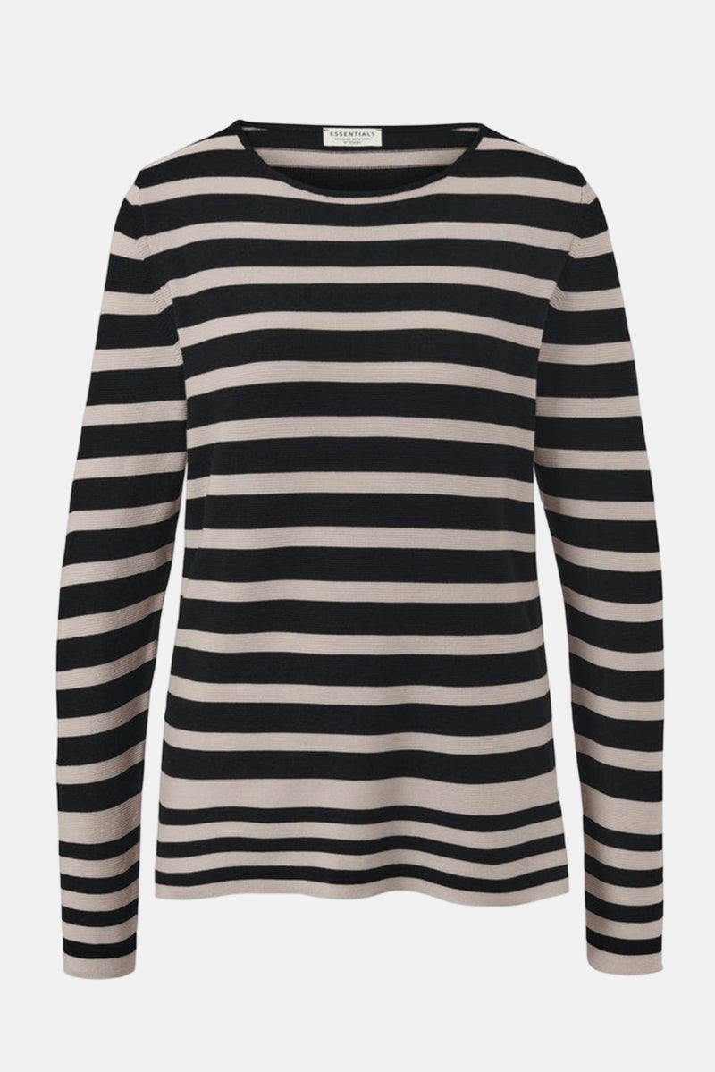 Women Round Neck Stripe Sweatshirt, Black