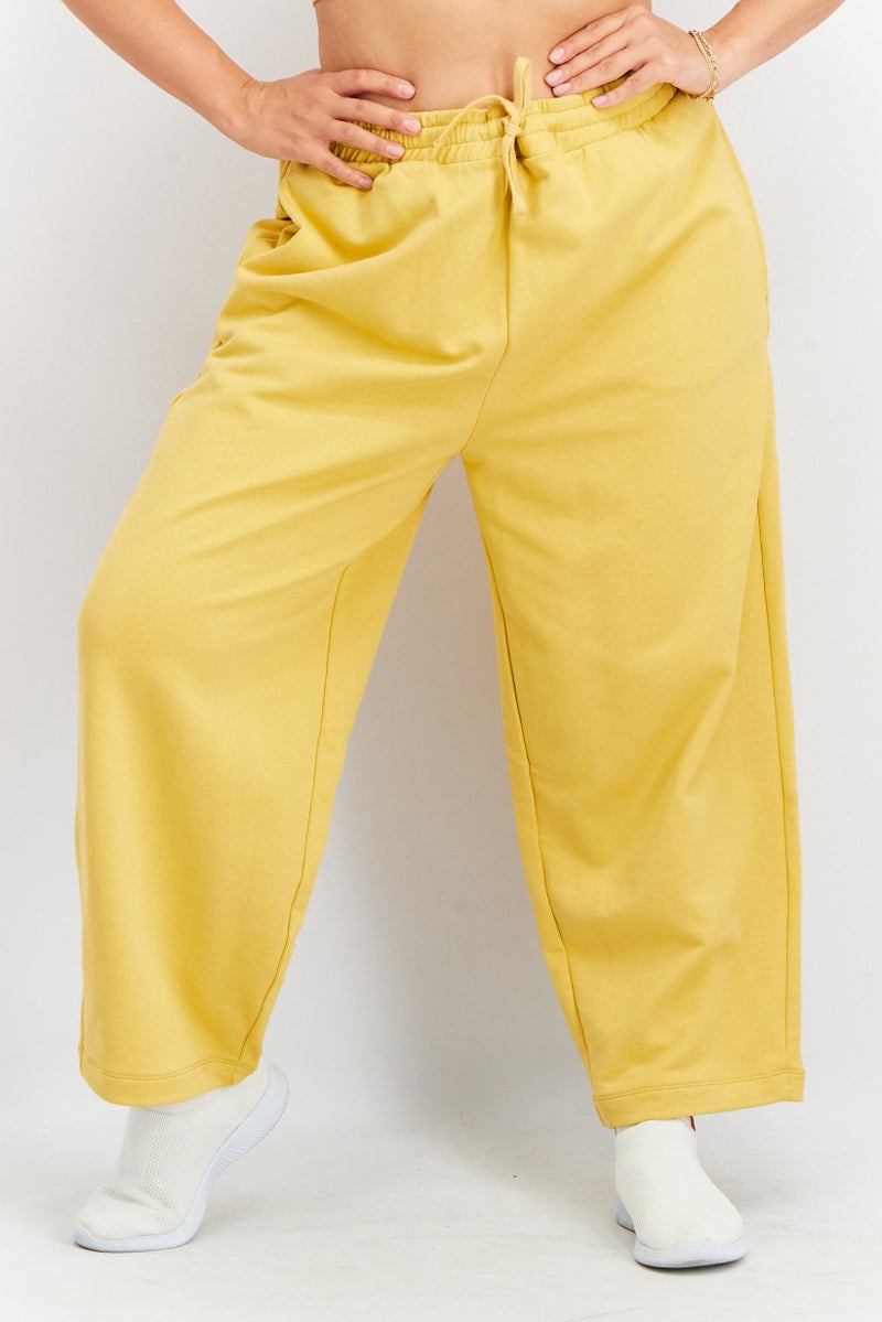 Women Drawstring Pull-On Jogger Pants, Natural Yellow