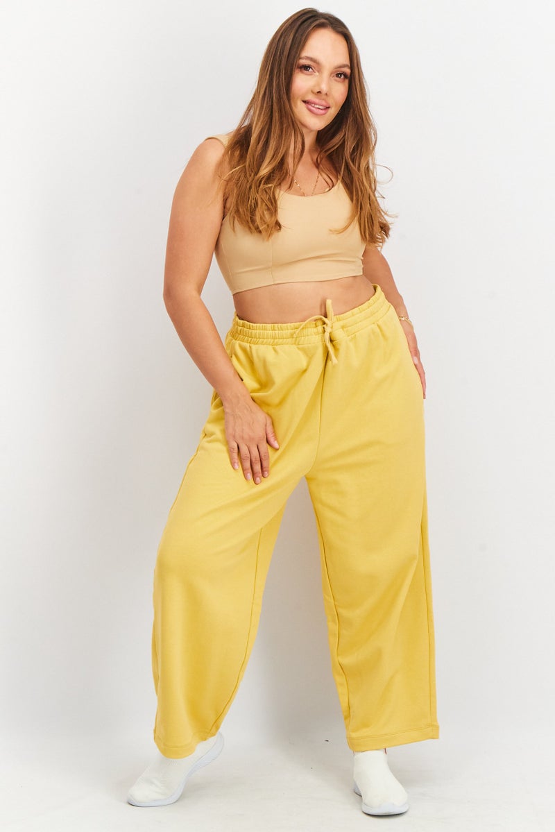 Women Drawstring Pull-On Jogger Pants, Natural Yellow