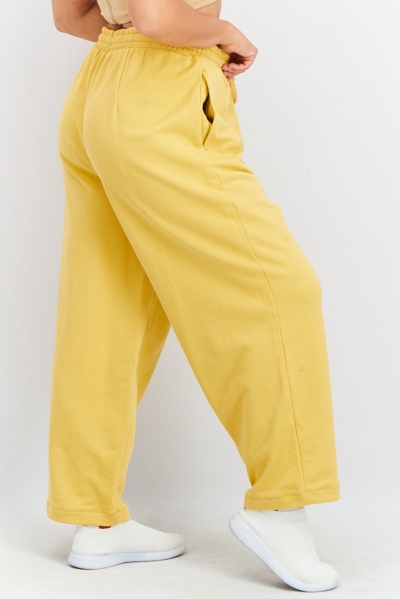 Women Drawstring Pull-On Jogger Pants, Natural Yellow