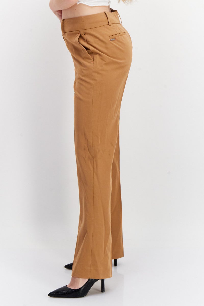 Women Plain Straight Leg Pants, Tan