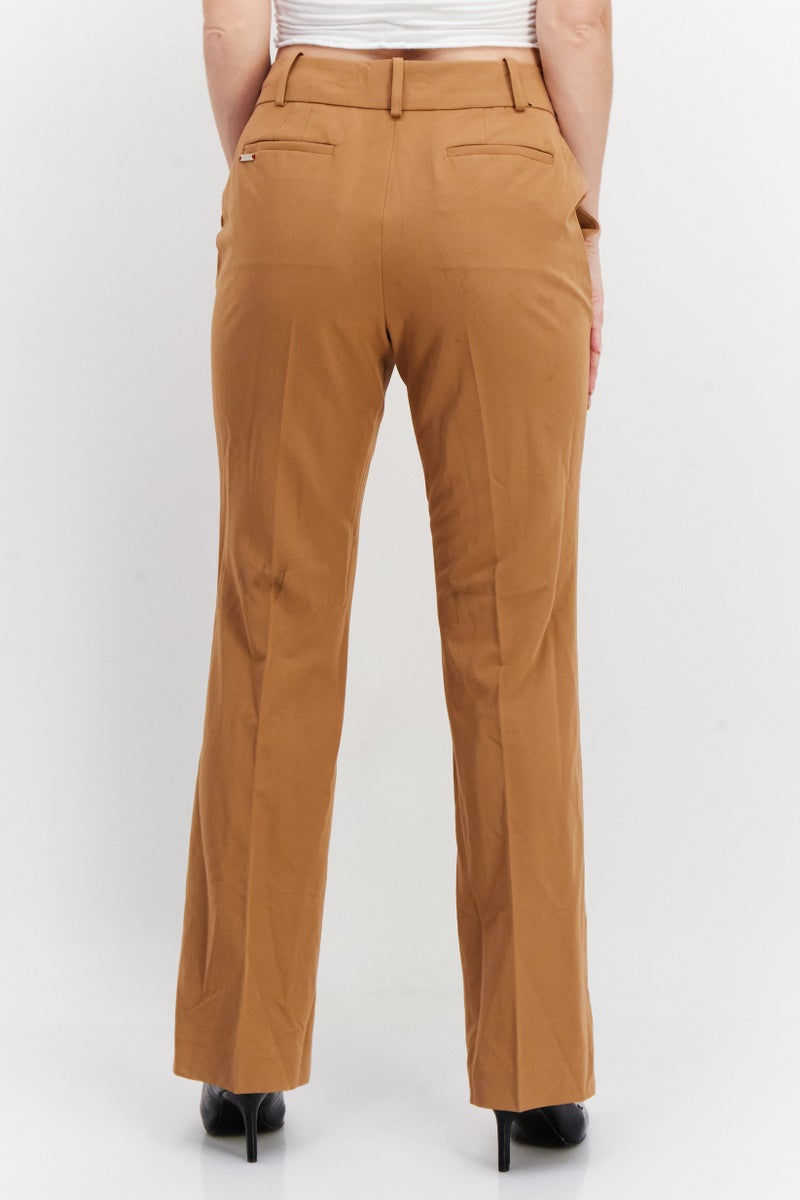 Women Plain Straight Leg Pants, Tan