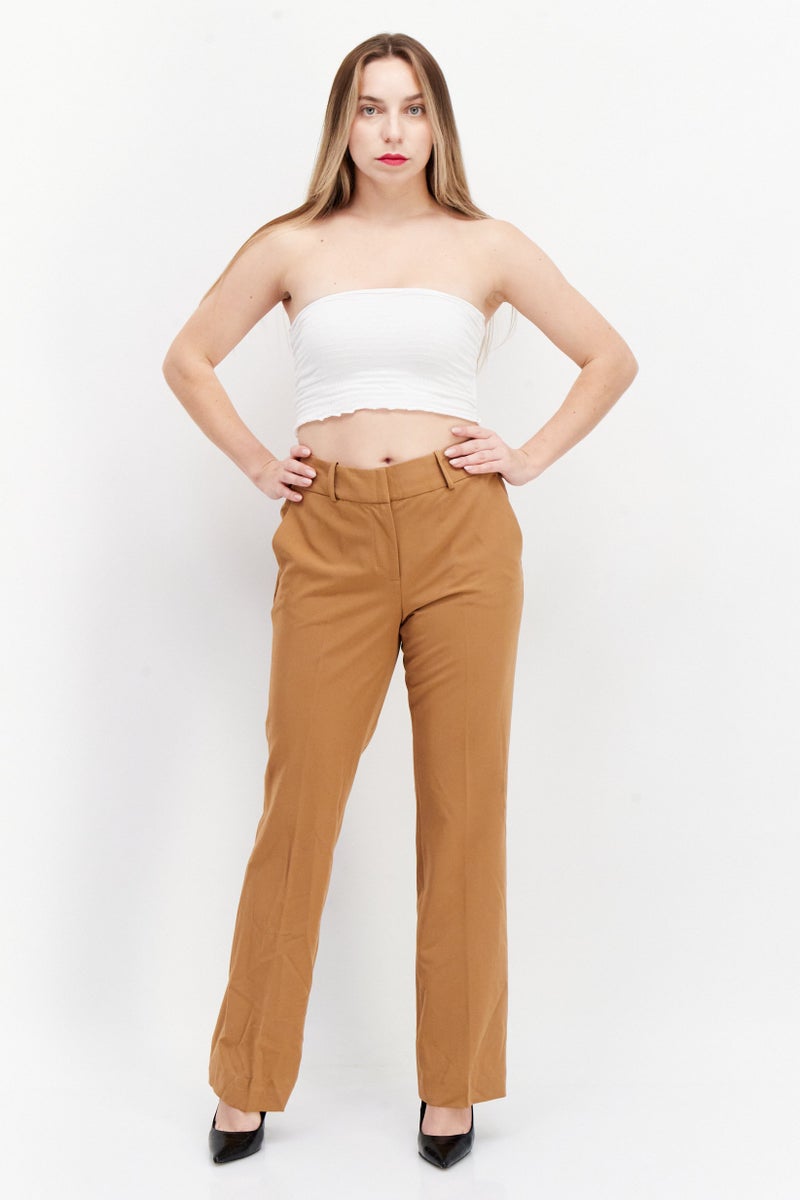 Women Plain Straight Leg Pants, Tan