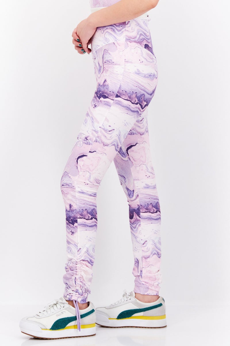 Women Swirl Print Pull On Leggings, Purple