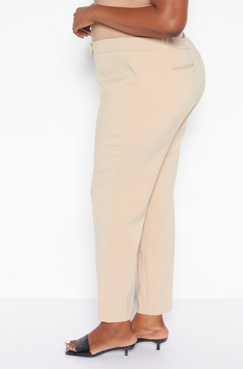 Women Plus Size Solid Straight Leg Pants, Tan