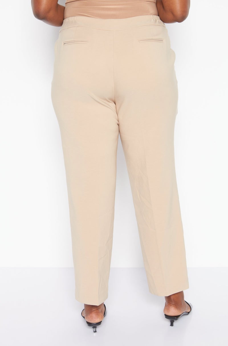 Women Plus Size Solid Straight Leg Pants, Tan