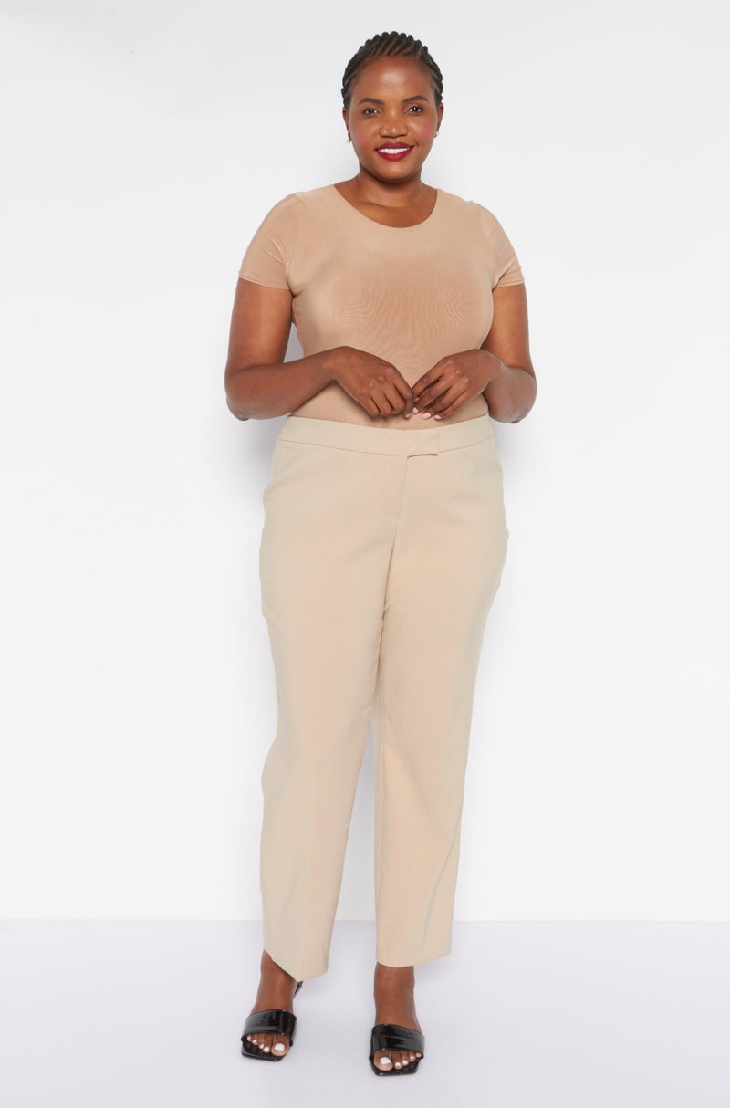 Women Plus Size Solid Straight Leg Pants, Tan