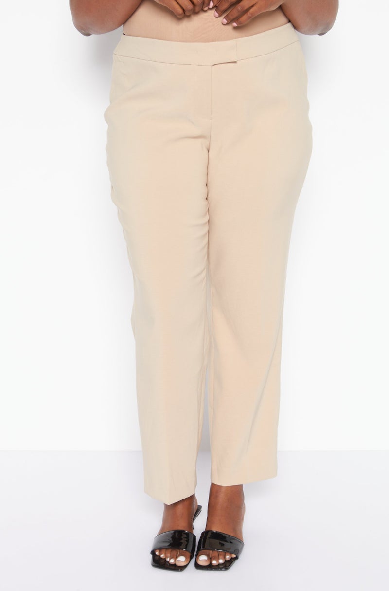 Women Plus Size Solid Straight Leg Pants, Tan