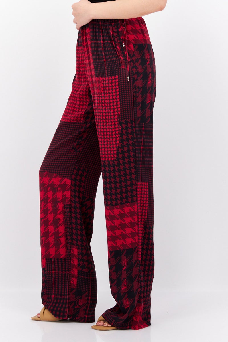 Women Tapered Fit Allover Prin Palazzo Pants, Red/Black