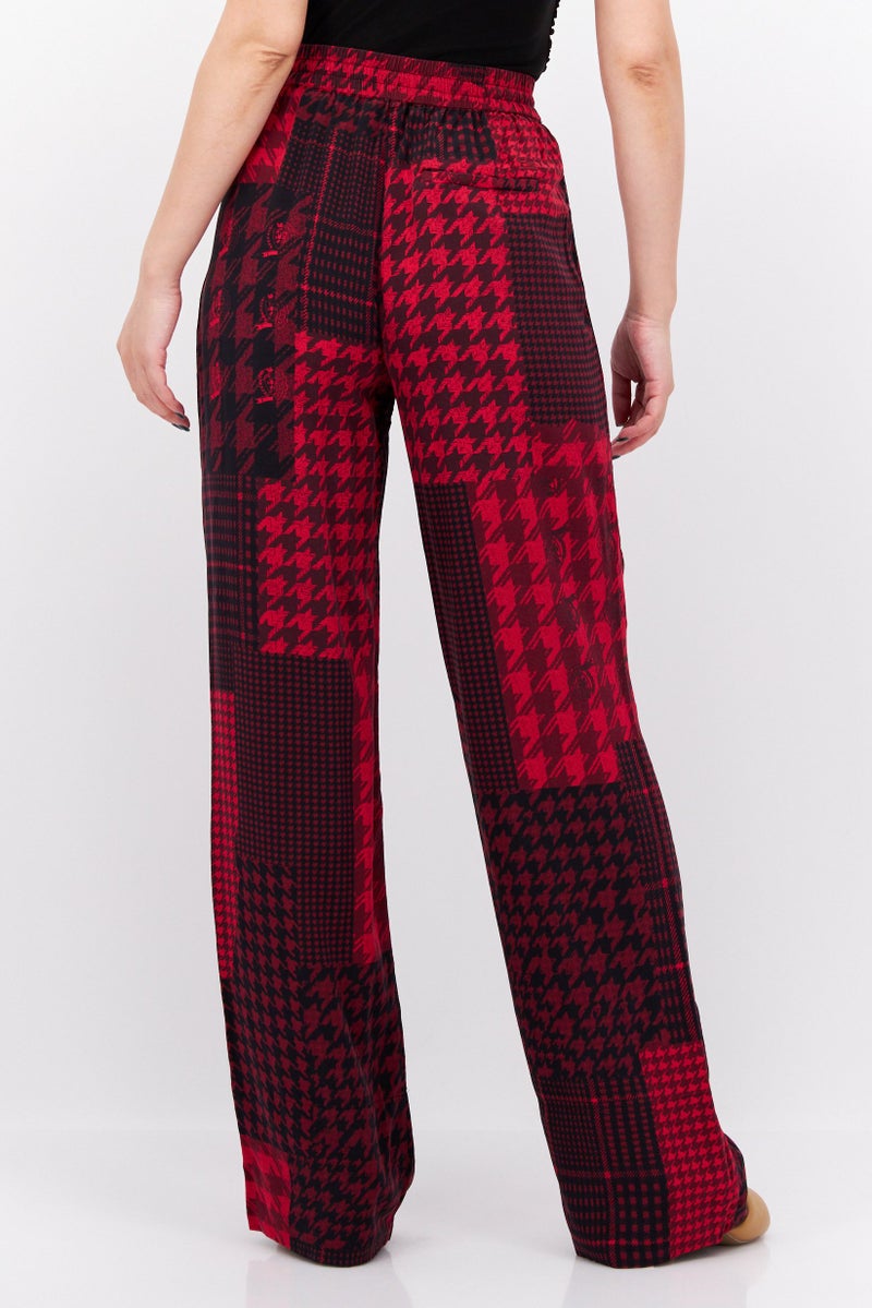 Women Tapered Fit Allover Prin Palazzo Pants, Red/Black