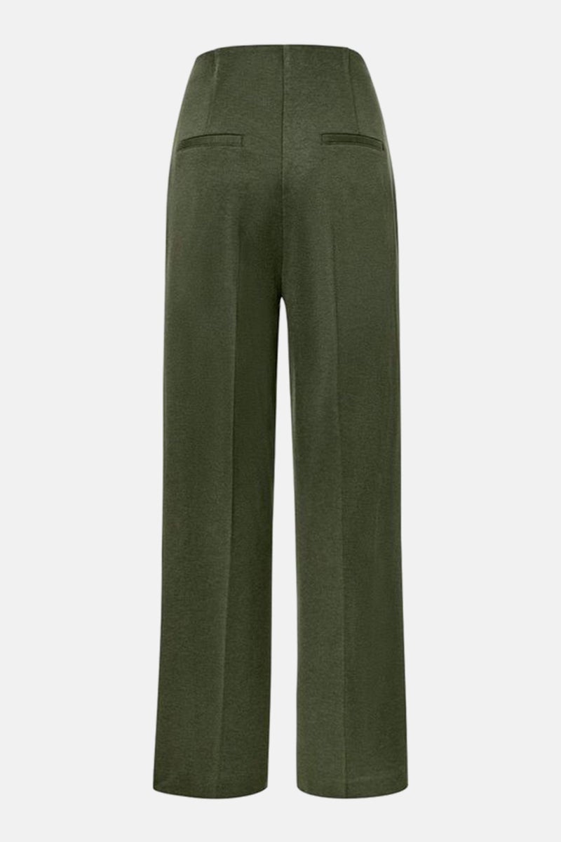 Women Regular Fit Solid Straight Pants, Dark Olive