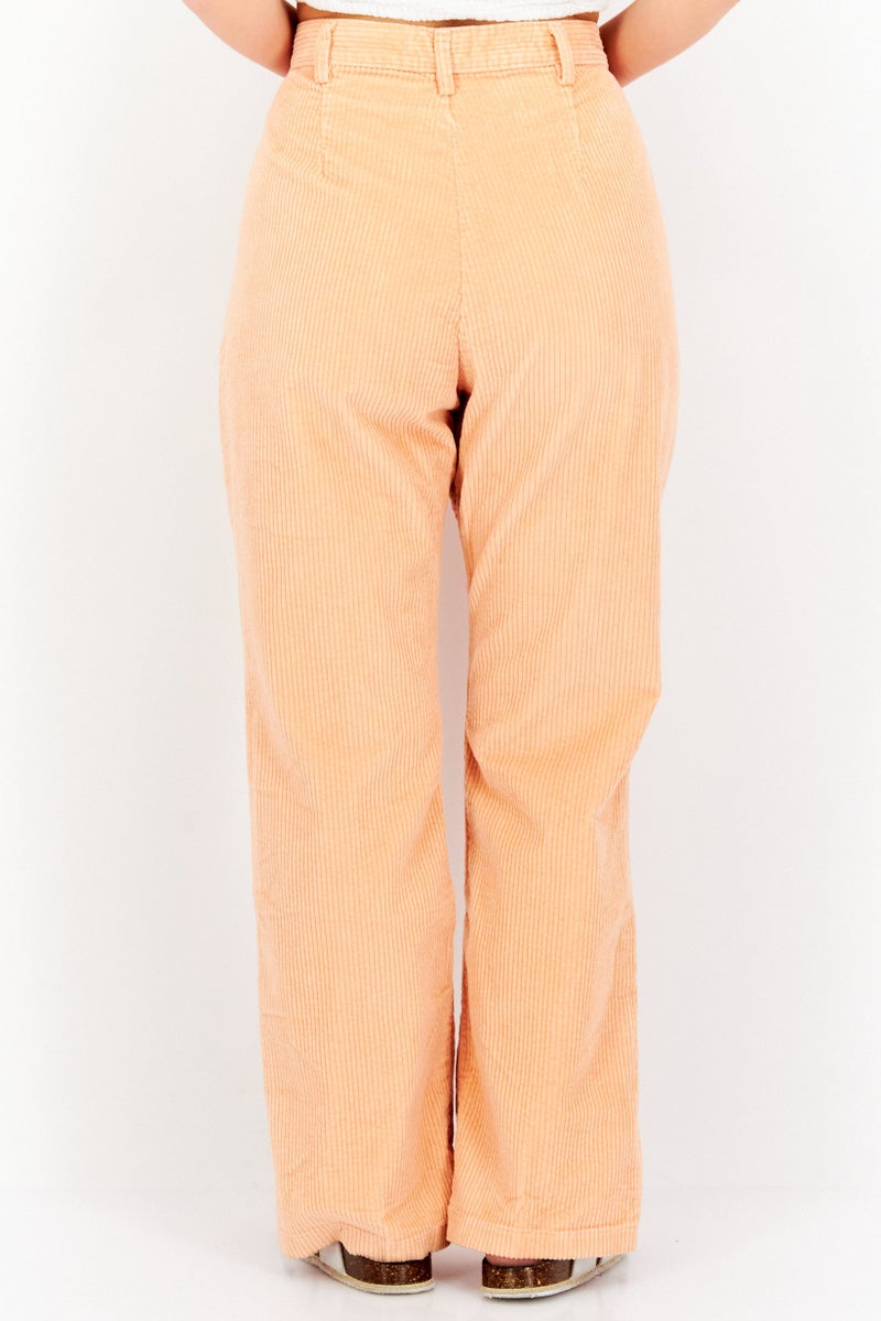 Women Regular Fit Plain Corduroy Pants, Peach
